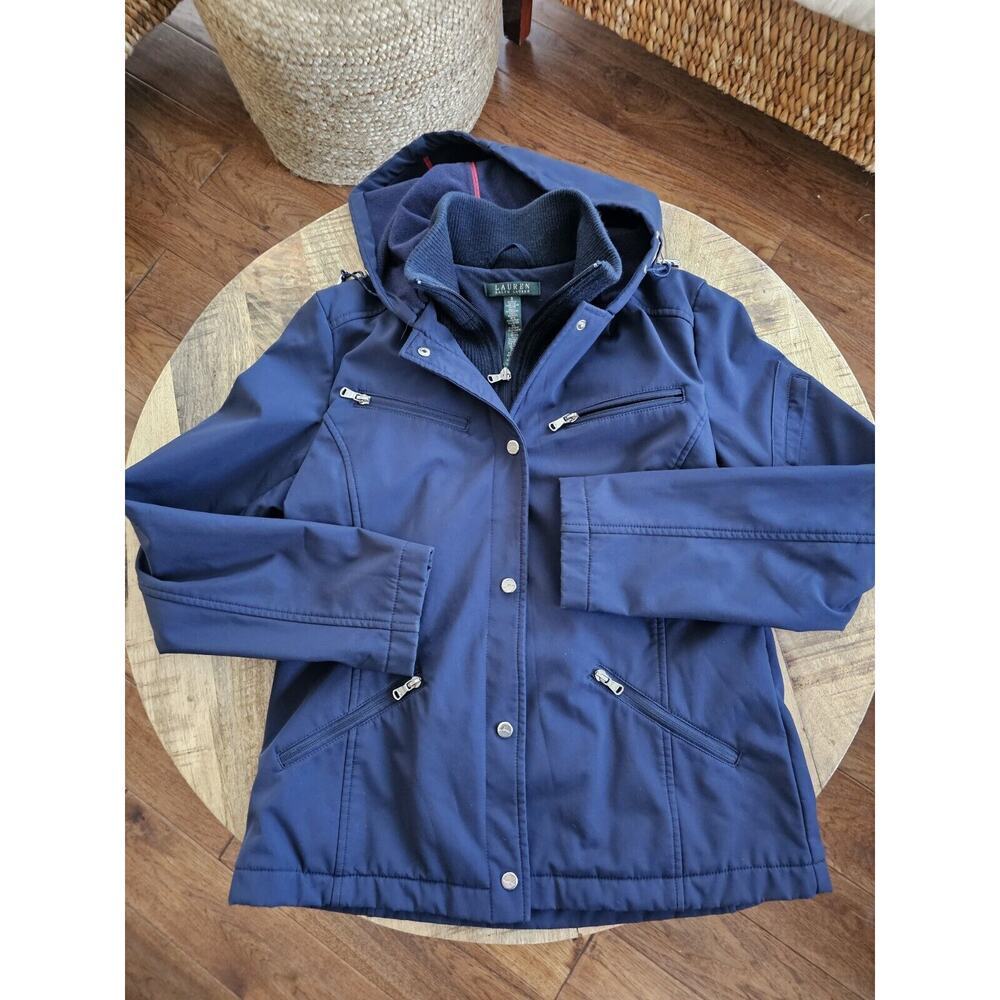 Lauren Ralph Lauren Soft Shell Hooded Lined Jacket Women's Size S Navy Preppy